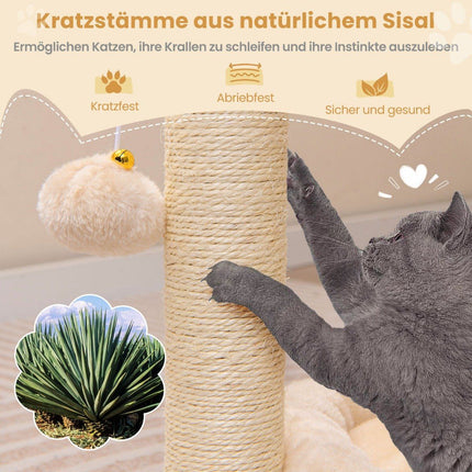 Small scratching post cat tree with hammock & bed & sisal posts & cat brush beige 40 x 30 x 72 cm