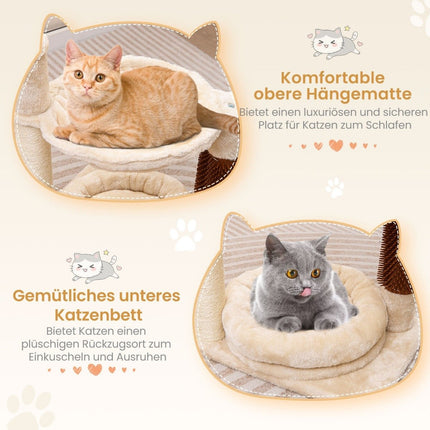 Small scratching post cat tree with hammock & bed & sisal posts & cat brush beige 40 x 30 x 72 cm