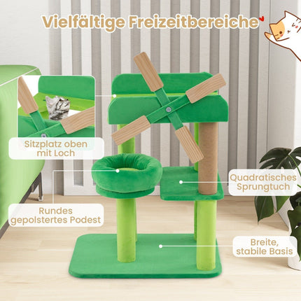 Small scratching post with lying area & platforms & scratching post cat tree in the shape of a windmill