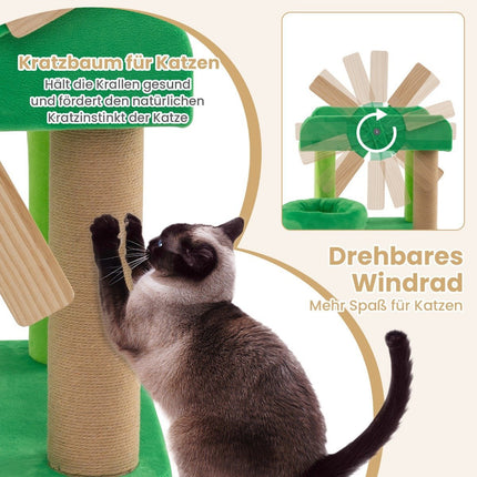 Small scratching post with lying area & platforms & scratching post cat tree in the shape of a windmill