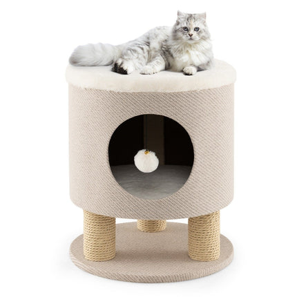 Petit griffoir avec siège moelleux, 3 griffoirs en sisal et tabouret boule 40 x 40 x 47 cm beige