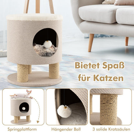 Petit griffoir avec siège moelleux, 3 griffoirs en sisal et tabouret boule 40 x 40 x 47 cm beige
