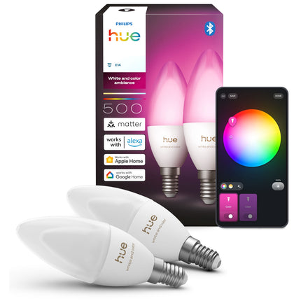Smarte E14 Kronleuchter-Glühbirnen, Weiß & Farbe, 2er-Pack