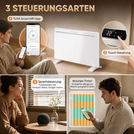 Smart Panel Heater 1500 W with WiFi App and 7-Day Timer, White, Frost Protection