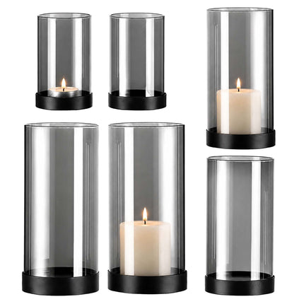 Windlichter aus Rauchglas (6er-Set) mit Metallsockel