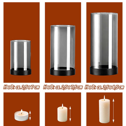 Windlichter aus Rauchglas (6er-Set) mit Metallsockel