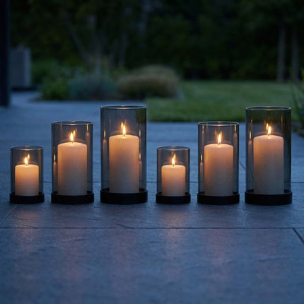 Windlichter aus Rauchglas (6er-Set) mit Metallsockel