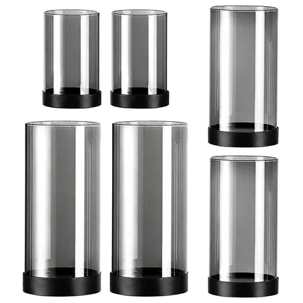 Windlichter aus Rauchglas (6er-Set) mit Metallsockel