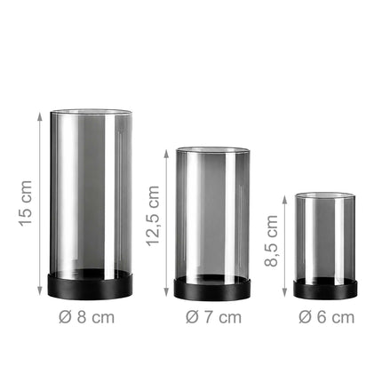 Windlichter aus Rauchglas (6er-Set) mit Metallsockel