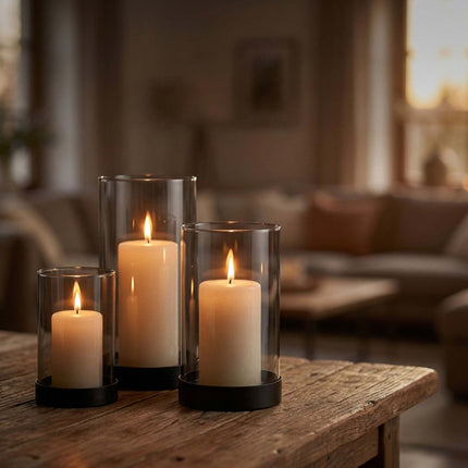 Windlichter aus Rauchglas (6er-Set) mit Metallsockel