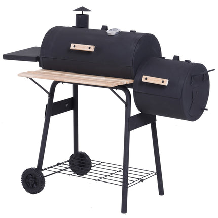 Holzkohlegrill mit Smoker und zwei Kammern
