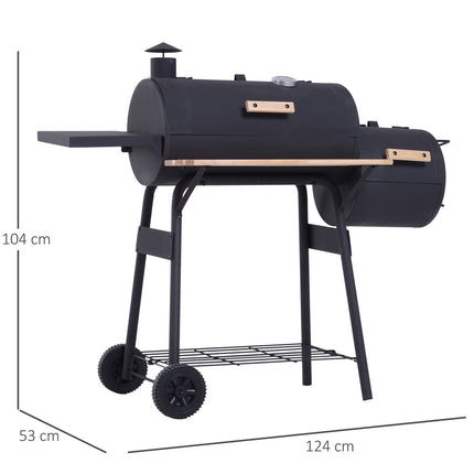 Holzkohlegrill mit Smoker und zwei Kammern