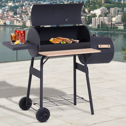 Holzkohlegrill mit Smoker und zwei Kammern