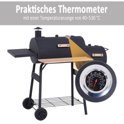 Holzkohlegrill mit Smoker und zwei Kammern