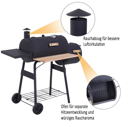 Holzkohlegrill mit Smoker und zwei Kammern