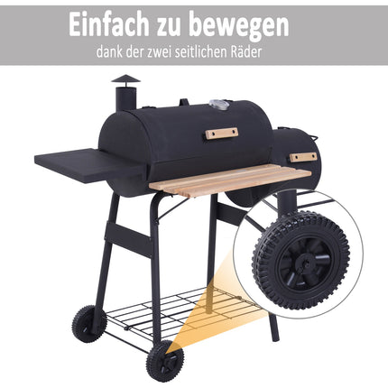 Holzkohlegrill mit Smoker und zwei Kammern