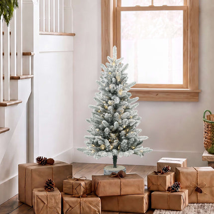 Snow Flocked Christmas Tree 90 cm with 50 Warm White LEDs, Battery Operated