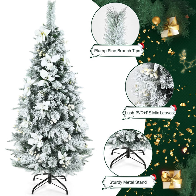 Schneebedeckter schlanker Weihnachtsbaum, 1,52 m, mit Beeren