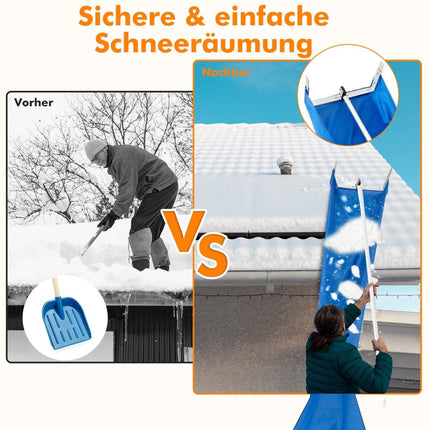 Snow Rake with 4-Piece Bar & Practical Wheels & Non-Slip Handle Roof Rake Silver