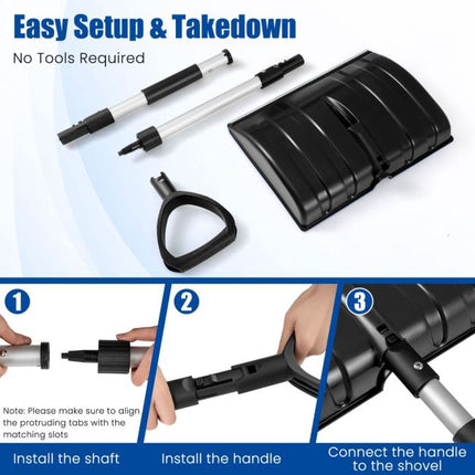 Snow Shovel, Lightweight D-Grip, Aluminum Edge, Black