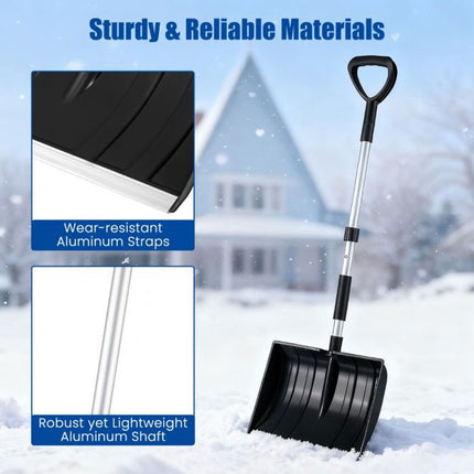 Snow Shovel, Lightweight D-Grip, Aluminum Edge, Black