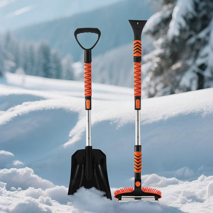 Snow Shovel and Brush Set, Extendable Ice Scraper 107cm