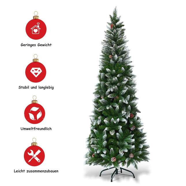 Beschneiter Weihnachtsbaum mit Metallständer und 630 Spitzen PVC-Nadeln 220 cm