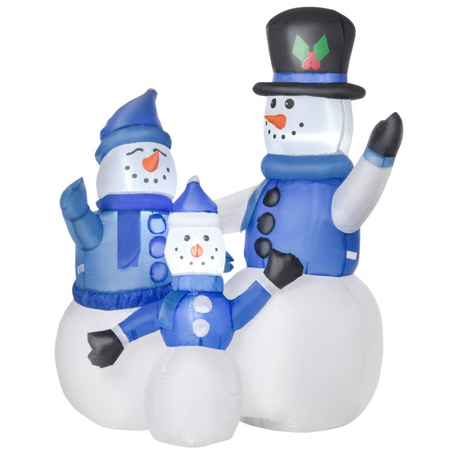 Décoration autogonflante Famille Bonhomme de neige LED avec soufflerie Bleu L100 x l55 x H120 cm