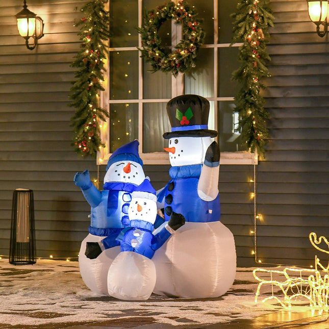 Décoration autogonflante Famille Bonhomme de neige LED avec soufflerie Bleu L100 x l55 x H120 cm