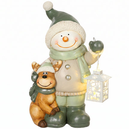 Snowman Figurine 43cm with LED Lantern & Timer
