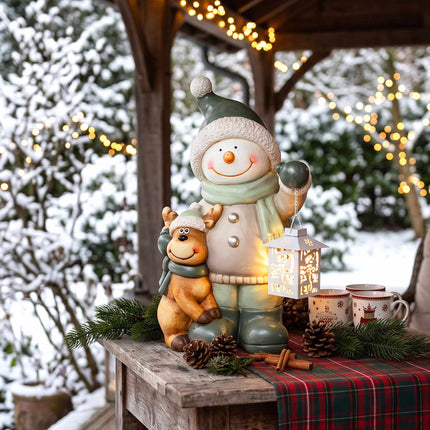 Snowman Figurine 43cm with LED Lantern & Timer
