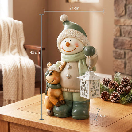 Snowman Figurine 43cm with LED Lantern & Timer