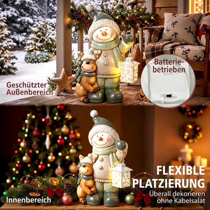 Snowman Figurine 43cm with LED Lantern & Timer