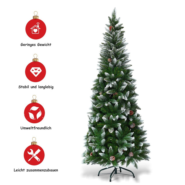 Beschneiter Weihnachtsbaum mit Metallständer, 630 PVC-Spitzen, 180cm