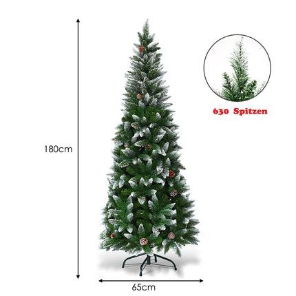 Beschneiter Weihnachtsbaum mit Metallständer, 630 PVC-Spitzen, 180cm