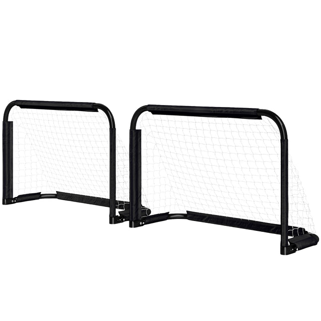 Voetbaldoelset van 2 opvouwbare voetbaldoelen met metalen frame voor kinderen en volwassenen, tuin, 90 x 36 x 60 cm, zwart