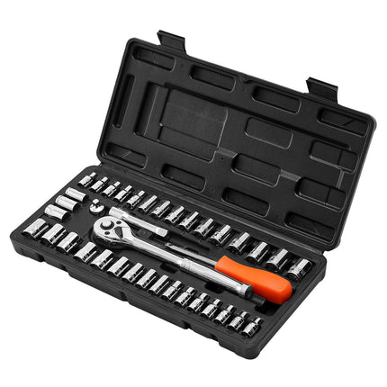 Socket Set, 39-Piece 1/4 and 3/8 In SAE Metric Case