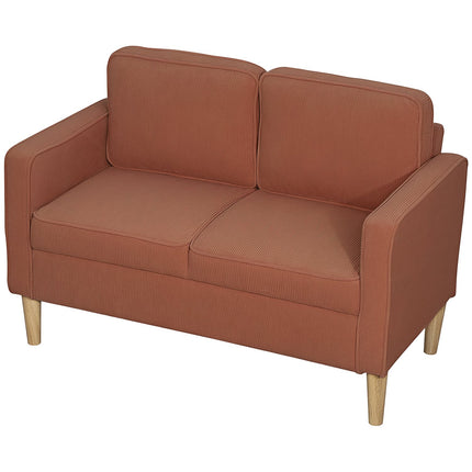 Canapé 2 places petit canapé avec accoudoirs, espace de rangement, canapé rembourré moderne aspect corde, pieds en bois, coussins, canapé lounge pour salon, chambre, 117 x 63 x 79 cm, rose