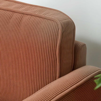 Canapé 2 places petit canapé avec accoudoirs, espace de rangement, canapé rembourré moderne aspect corde, pieds en bois, coussins, canapé lounge pour salon, chambre, 117 x 63 x 79 cm, rose