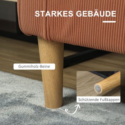 Canapé 2 places petit canapé avec accoudoirs, espace de rangement, canapé rembourré moderne aspect corde, pieds en bois, coussins, canapé lounge pour salon, chambre, 117 x 63 x 79 cm, rose