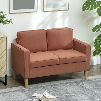 Canapé 2 places petit canapé avec accoudoirs, espace de rangement, canapé rembourré moderne aspect corde, pieds en bois, coussins, canapé lounge pour salon, chambre, 117 x 63 x 79 cm, rose