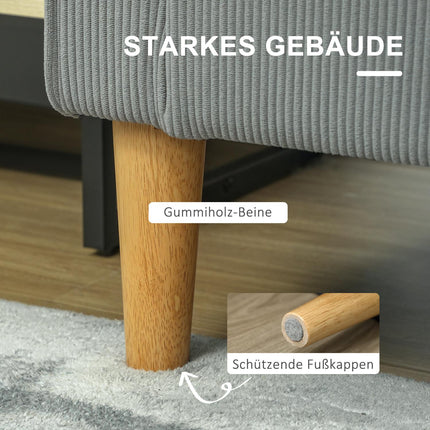 Kleines 2-Sitzer Sofa mit Stauraum, Kord-Optik, hellgrau