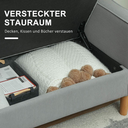 Kleines 2-Sitzer Sofa mit Stauraum, Kord-Optik, hellgrau