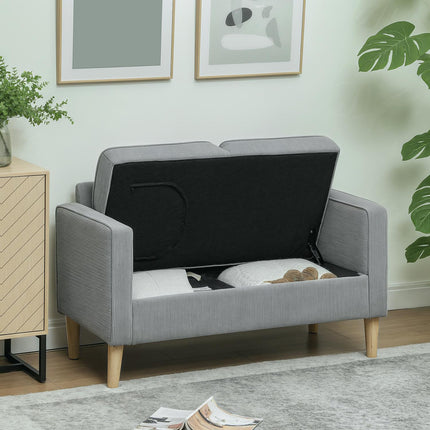 Kleines 2-Sitzer Sofa mit Stauraum, Kord-Optik, hellgrau