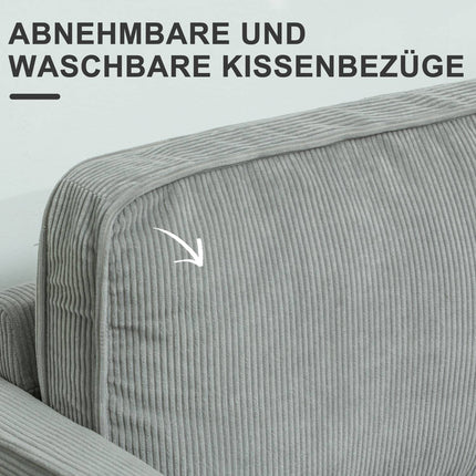 Kleines 2-Sitzer Sofa mit Stauraum, Kord-Optik, hellgrau