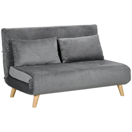 Gray velvet 2-seater sofa bed with adjustable backrest
