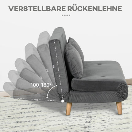 Gray velvet 2-seater sofa bed with adjustable backrest