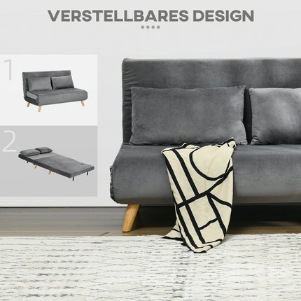 Gray velvet 2-seater sofa bed with adjustable backrest