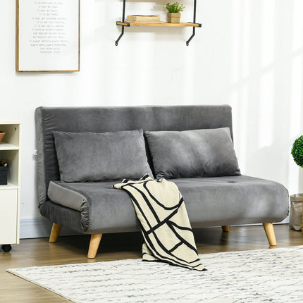 Gray velvet 2-seater sofa bed with adjustable backrest