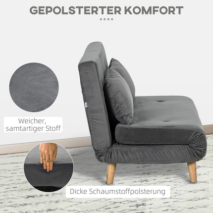 Gray velvet 2-seater sofa bed with adjustable backrest